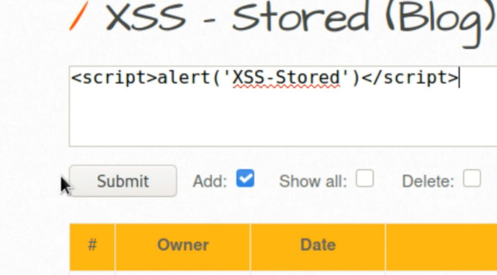 XSS Stored Payload injection