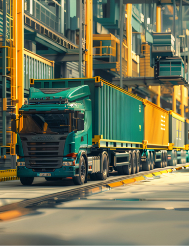 A truck with containers in a logistics center