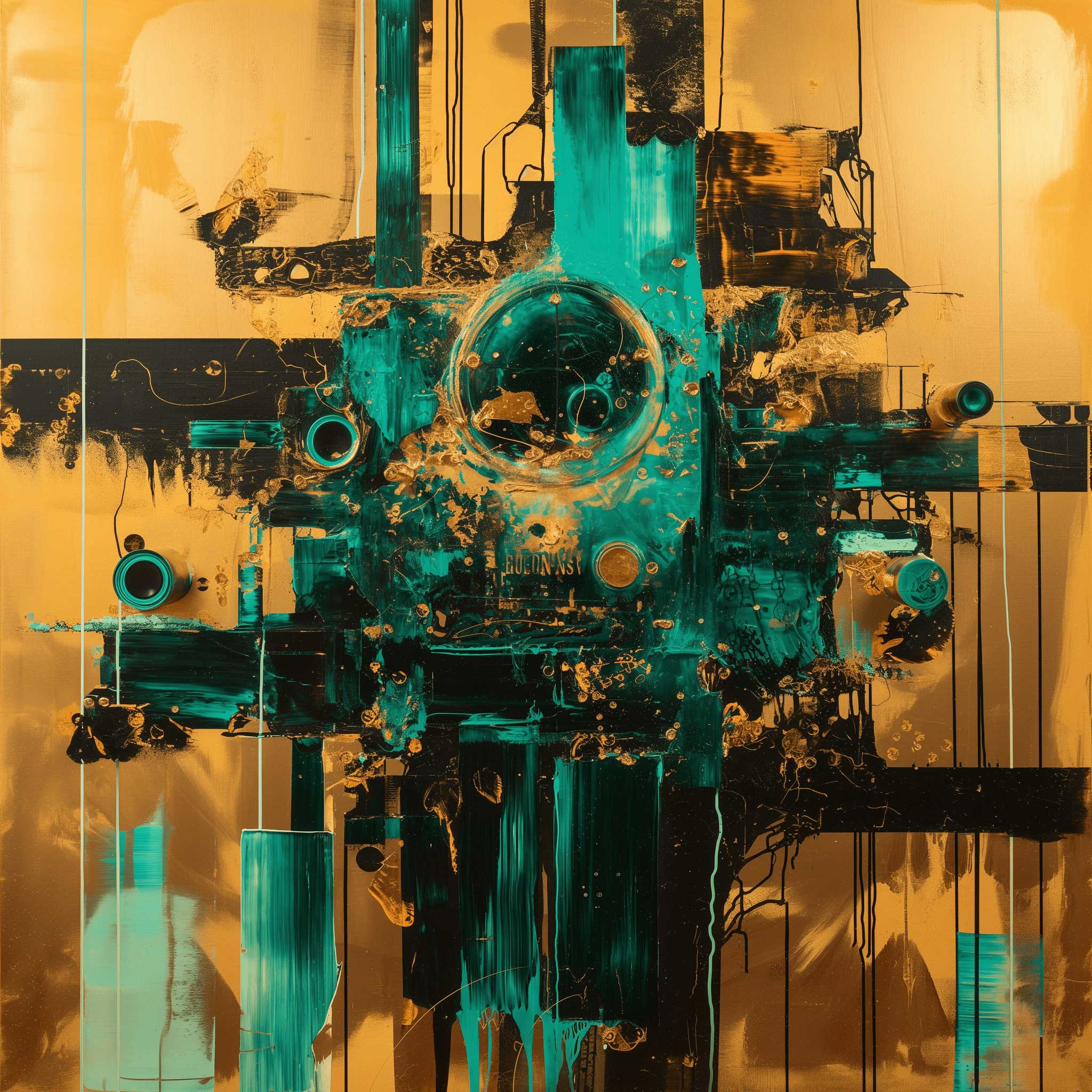 Abstract machine in teal and gold